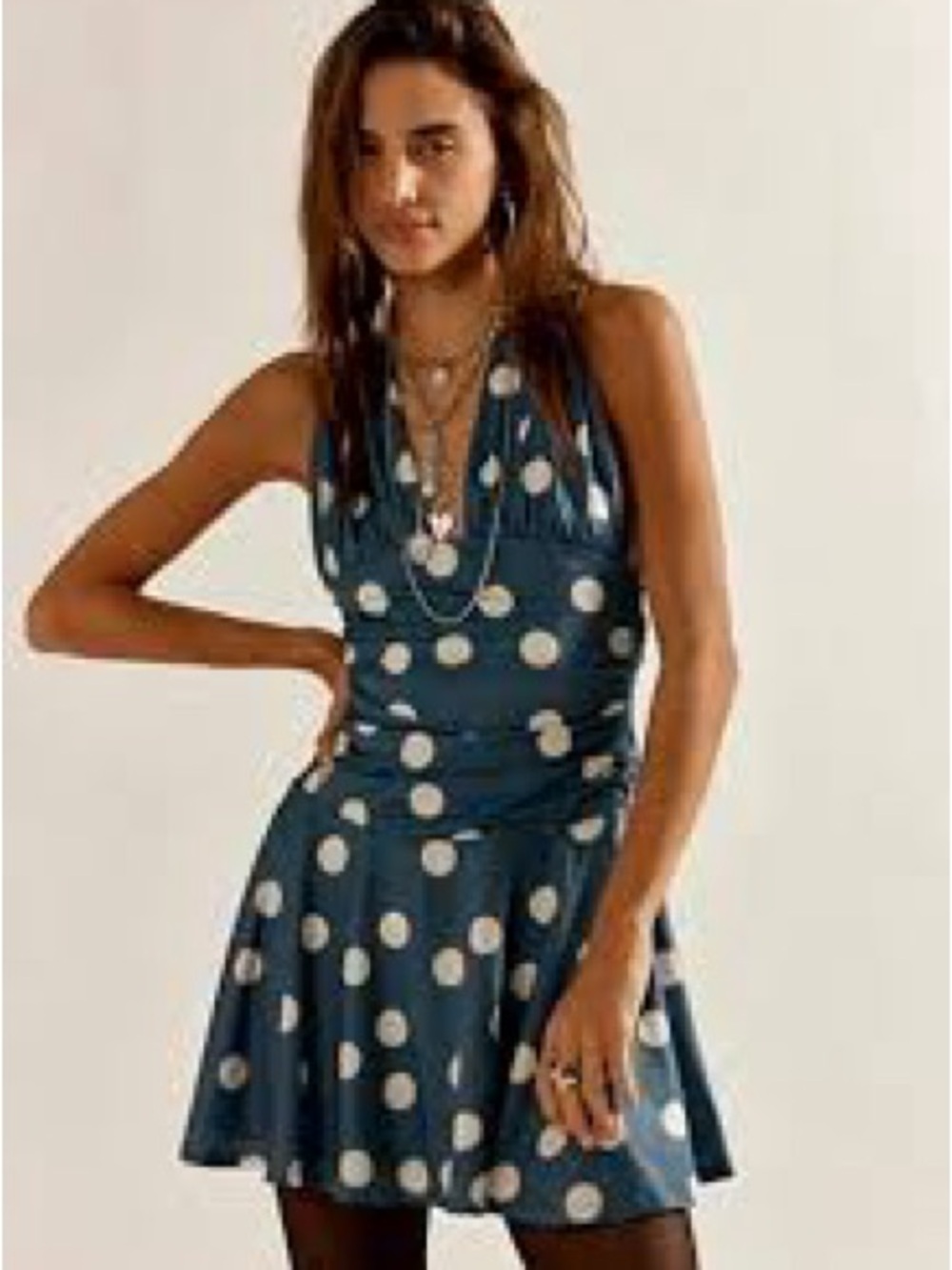 Free People Navy Blue Polka Dot Sleeveless Dress